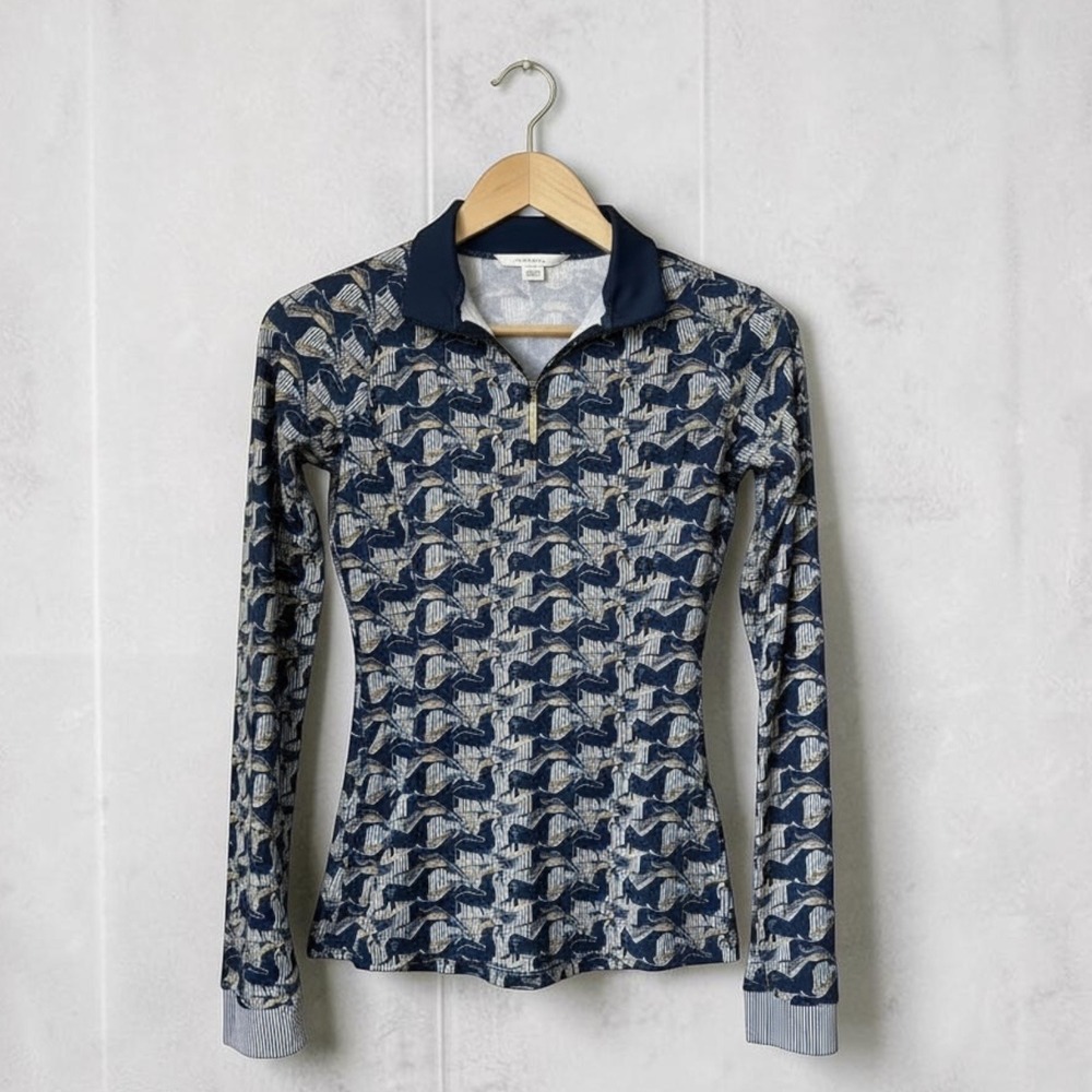 Espoir Running Horses Navy Quarter Zip Sun Shirt Equestrian Women's Size Small